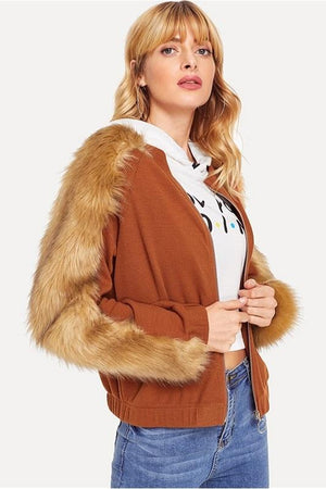 Faux Fur Contrast Solid High Street Women Jackets