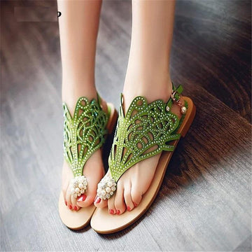 Crystal Comfortable Buckle Strap Flat Sandals Verkadi.com