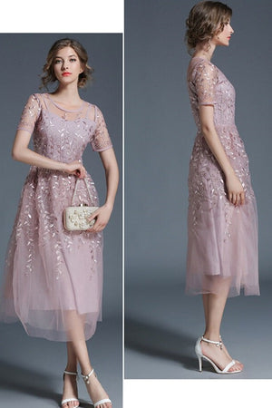 Vintage Style Embroidery A-Line Mid-Calf Dress