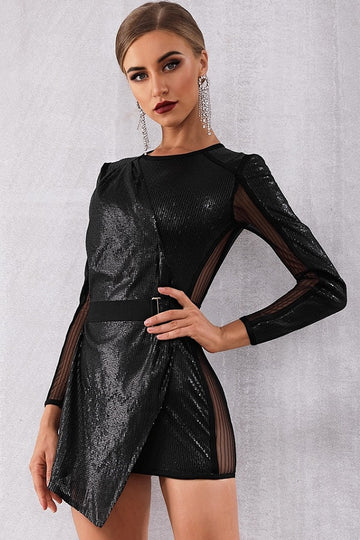 Bodycon Long Sleeve Lace Draped Club Mini Dress