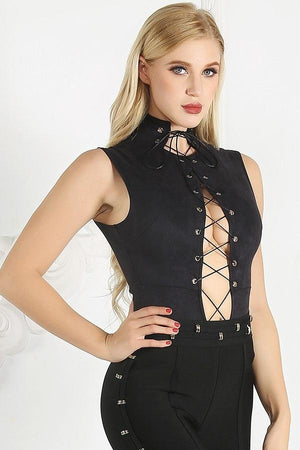 lace up women bodysuits rompers