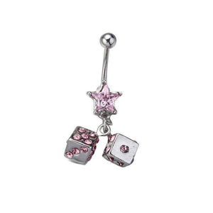 Crystal Dice Dangle Rhinestone Navel Piercing Belly Button Ring