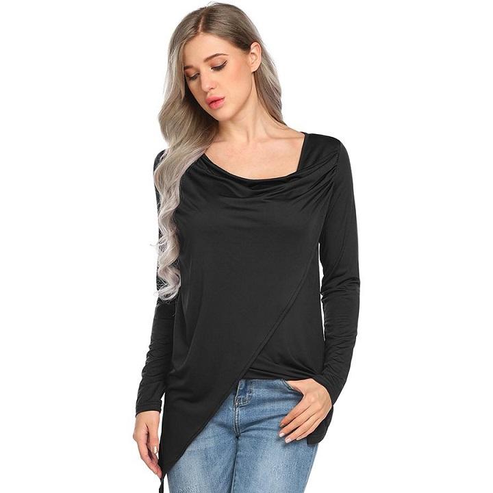 Hot Faux Wrap Asymmetrical Blouse Shirt Top