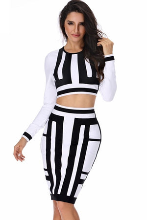 Cool Two Piece White Black Patchwork Bodycon Mini Dress