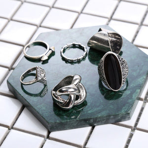 6 Pcs Bohemian Midi Ring Set Silver Gem Knot Geometric Knuckle