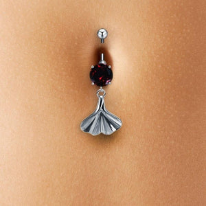 Ginkgo Leaf Zircon Navel Piercing Belly Button Ring Vekadi.com