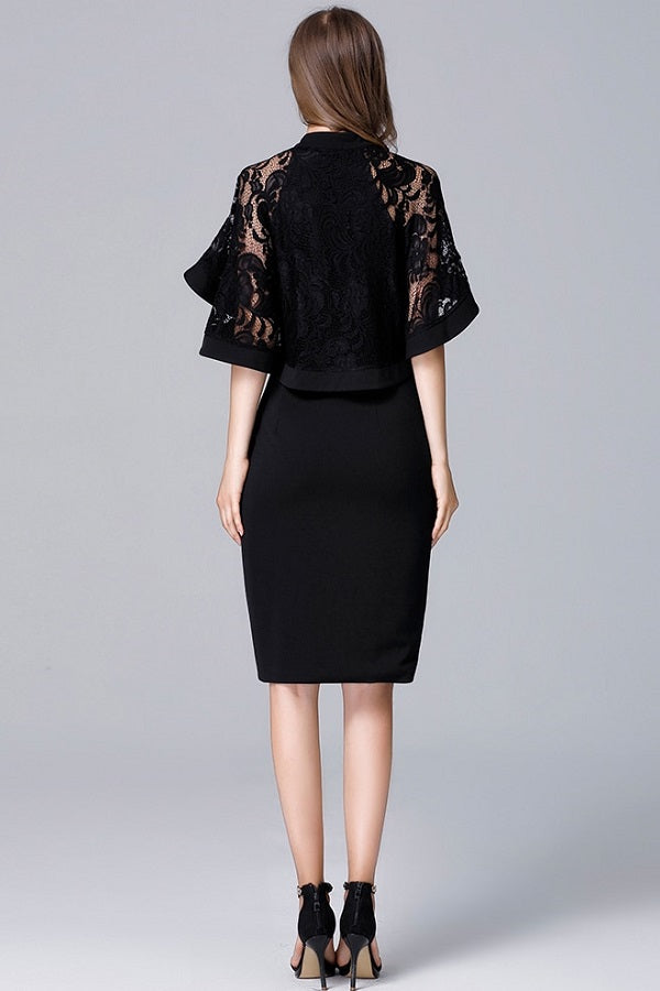 Sexy Lace Patchwork Cloak Sleeves Pencil Plus Size Mini Dress – Verkadi