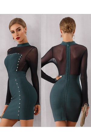 Sexy Bandage Long Sleeve Lace Bodycon Party Club Mini Dress