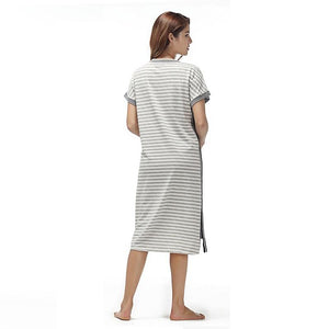 Cotton V-Neck Striped Sleepwear Nightgown Verkadi.com