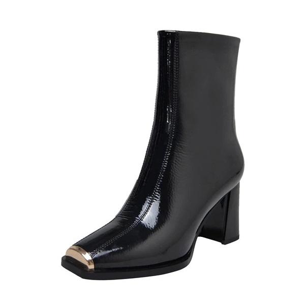 Ankle Boots Square Toe Zipper Leather High Heeled