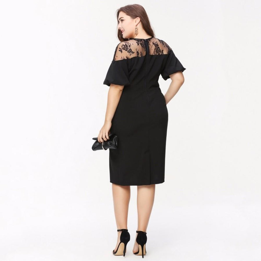 Ruffles Shoulder Lace Patchwork Bodycon PLUS Size Dress Verkadi.com
