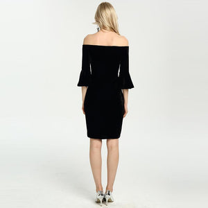 Sexy Off Shoulder Ruffle Sleeve Velvet Short Club Party Dress Verkadi.com