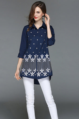 Polka Dot Embroidery Cotton Casual Loose Blouse Shirt Top