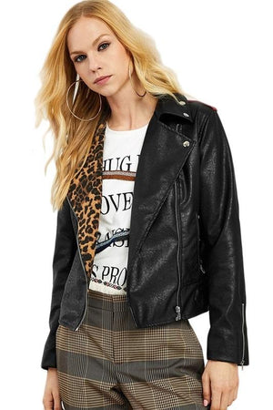 Leopard Print Faux Leather High Street Women Jackets