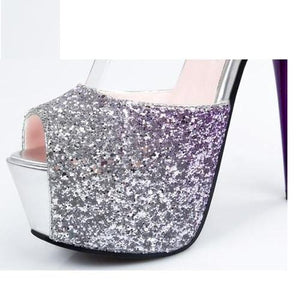 Gradient Glitter High Heels Platform Peep Toe Sandals