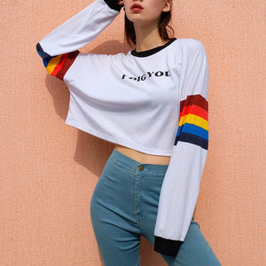 Hip Rainbow Crop Top Street Wear Hoodie Sweatshirt Verkadi.com