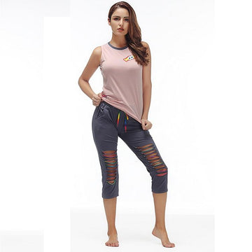 Sleeveless Cotton Hollow Out Sleepwear Pajamas Set Verkadi.com