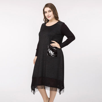 Fashion Round Neck Splicing Long Sleeve Event Formal Dress