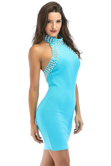 Sleeveless Beading Backless Bodycon Pencil Dress