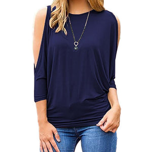 Sexy Cold Shoulder Solid Bat Wing Sleeve Casual Top Verkadi.com