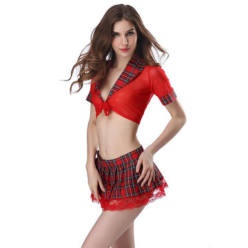 Sexy Plaid Micro Hot Schoolgirl Lace Skirt Top Lingerie Set Verkadi.com