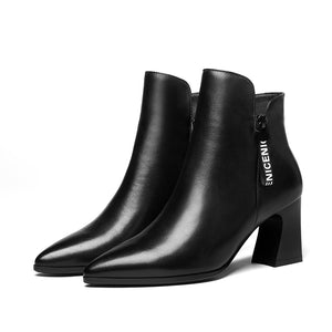 Sexy French Style Leather Pointed Toe High Heels Ankle Boots Verkadi.com