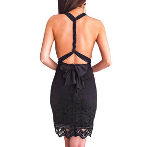 Sexy Multi Way Sleeveless Plunge Neck Cross Back Lace Dress Verkadi.com