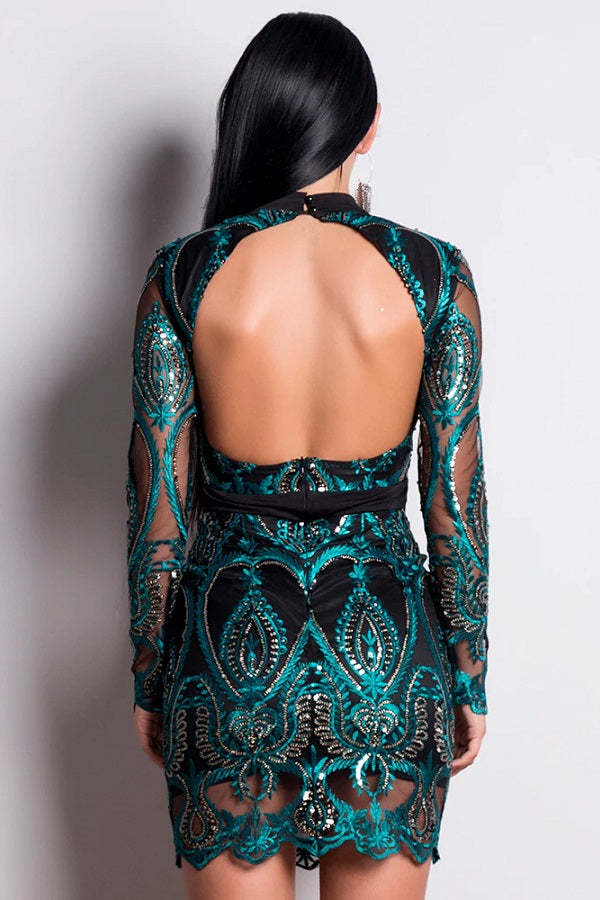 Sexy Long Sleeve Sequin Hollow Out Backless Party Mini Dress Verkadi Sexy Long Sleeve Sequin Hollow Out Backless Party Mini Dress Verkadi
