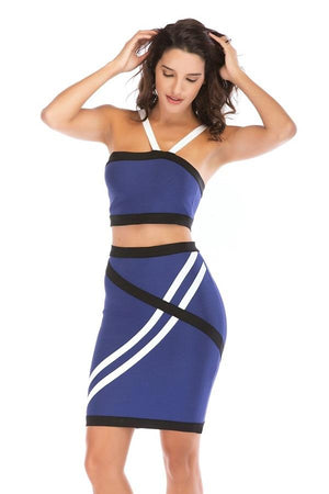 Sexy Crop Top Skirt Bodycon Strapless Striped Dress
