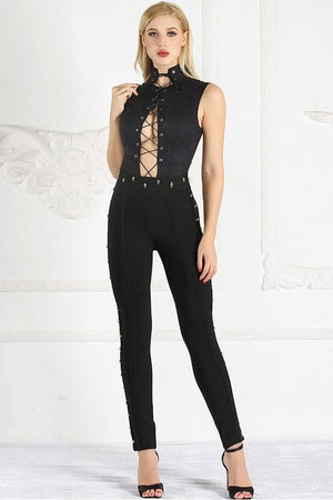 lace up women bodysuits rompers