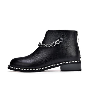 New Hip Genuine Leather Bling Low Heels Ankle Boots