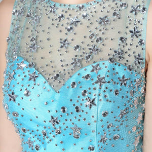 Sky Blue Glitter Sequined Satin O-Neck Mini Prom Dress Verkadi.com