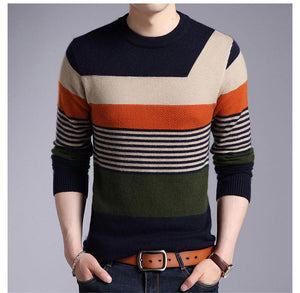 Mink Cashmere Wool Striped O-Neck Pullover Verkadi.com