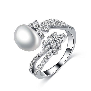 Sterling Silver CZ Clear Open Pearl Ring Verkadi.com