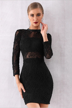 Black Long Sleeve Lace Bandage Club Party Dress