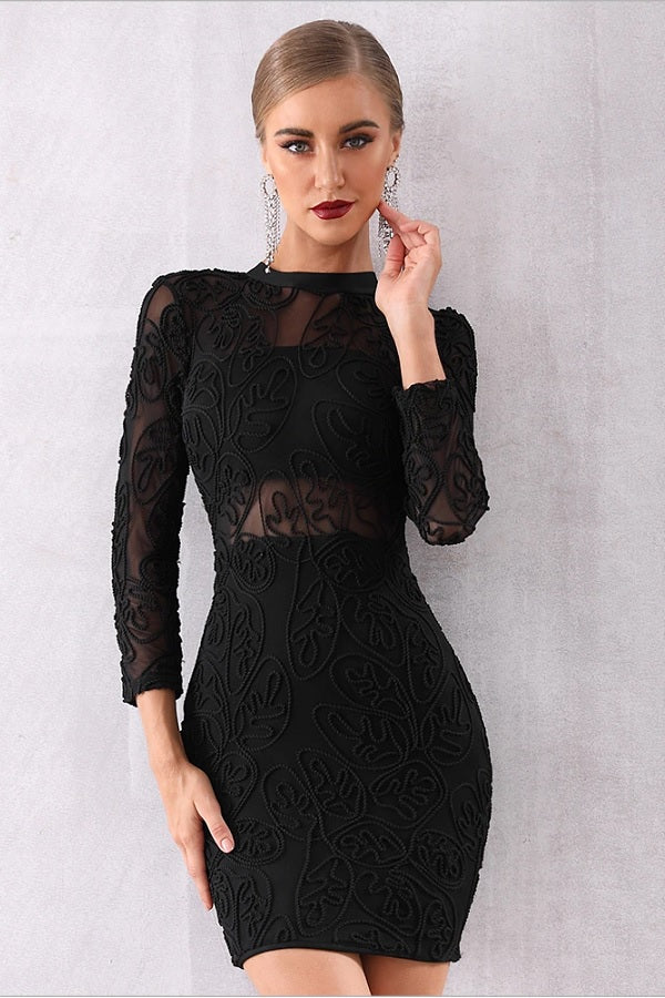 New Sexy Black Long Sleeve Lace Bandage Club Party Dress
