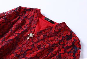 Hot Deep V-Neck Floral Lace A-Line Midi Dress