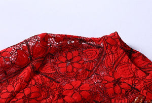 Flare Sleeve Hollow Lace A-line Plus Size Mini Dress