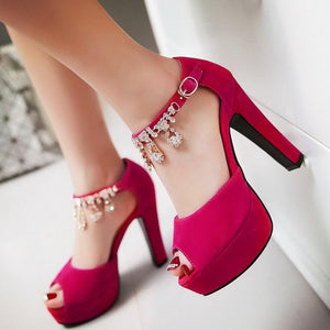 Peep Toe Rhinestone Crystal High Heels Pump Shoes Verkadi.com