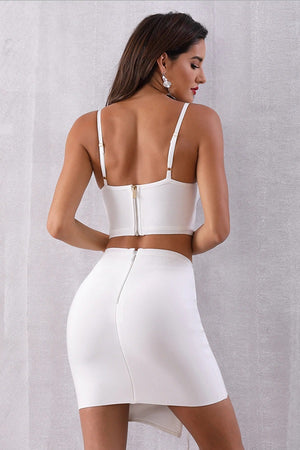 Hot White Top and Skirt Hollow Out Evening Party Mini Dress