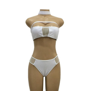 Sexy Mesh Solid High Waist Swimsuit Swimwear Bikini Set Verkadi.com