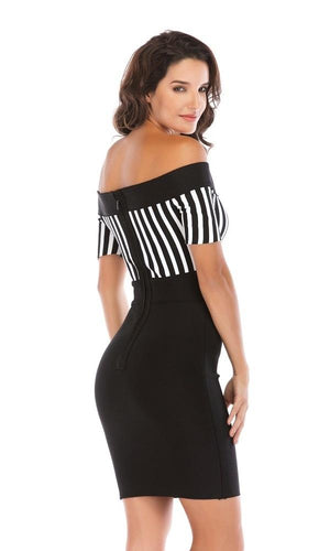 Off Shoulder Slim Striped Short Sleeve Sheath Mini Dress