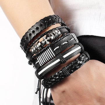Hot Leather Multi Layered Punk Unisex Bracelet Set