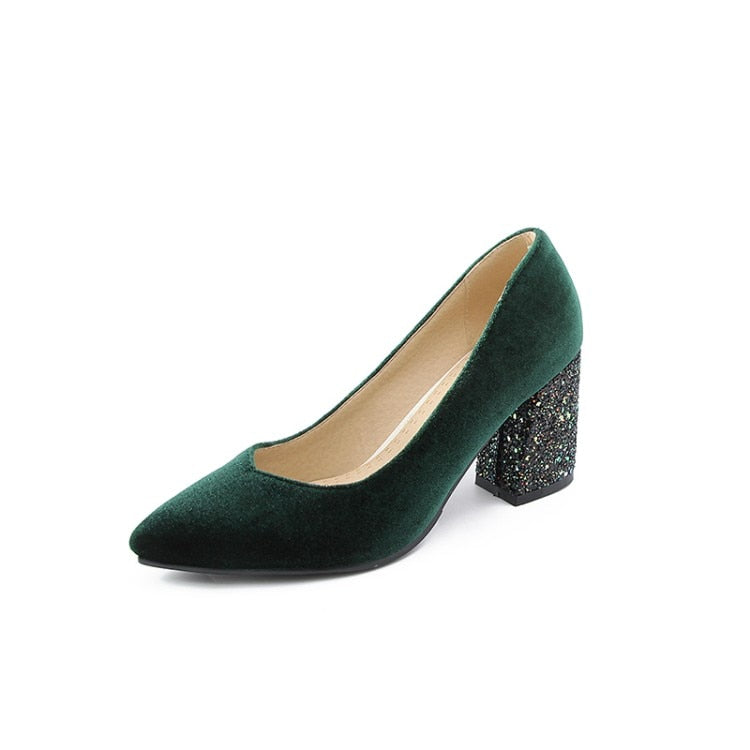 Classic Glitter Bling Block High Heels Pumps Shoes