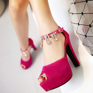 Rhinestones Crystal Peep Toe Women High Heels Sandals