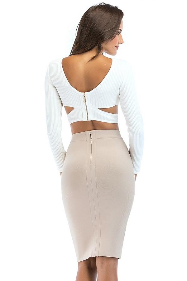 Two Piece Hollow Out Crop Top High Waist Skirt Dress