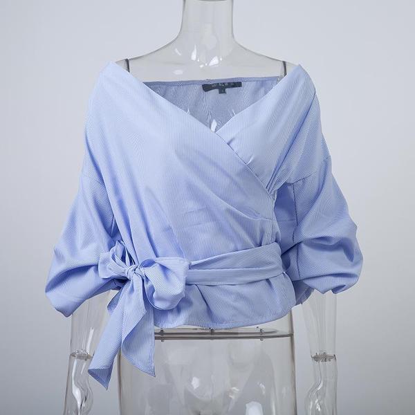 Sexy Off Shoulder Ruffled Bow Ruched Sleeves Blouses Top