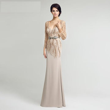 Beaded Pearls Elegant Chiffon Evening Event Dress Verkadi.com