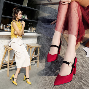Pointed Toe High Square Heels Women Pumps