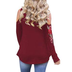 Sexy Cold Shoulder Long Sleeves Floral Embroidery Top Verkadi.com